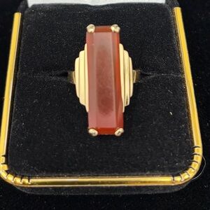Art Deco 14k Gold Carnelian Ring | Maker Marked MM | Size 7 | 6.4g